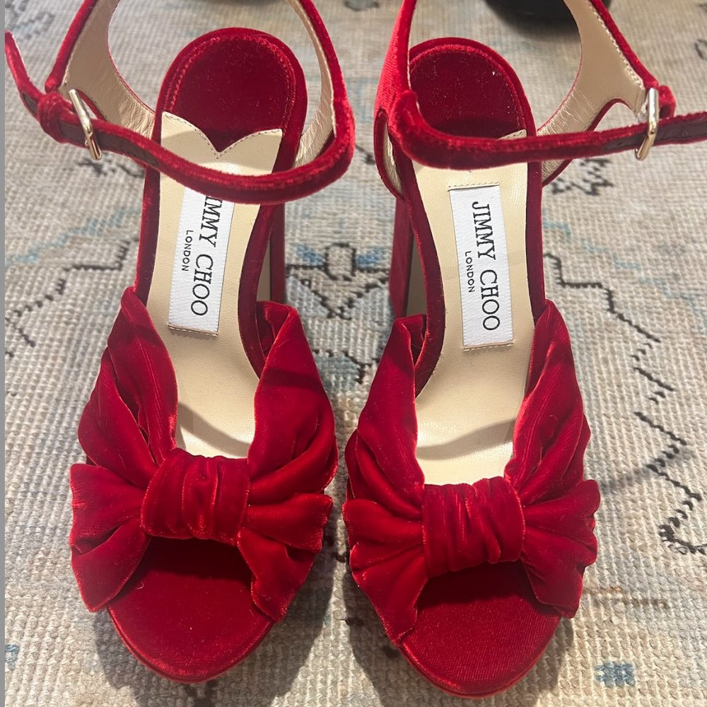 Jimmy Choo Size 36 Red Velvet Platforms